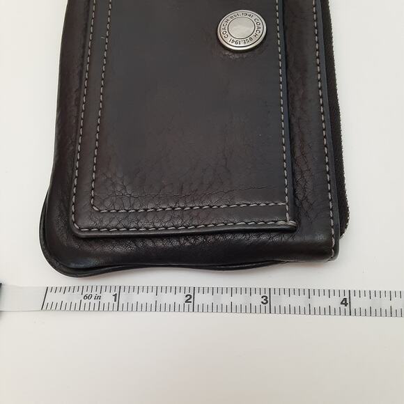 Coach Wristlet Black Pebble Leather Cognac Brown Strap Vintage Clutch Old Money - Picture 9 of 10
